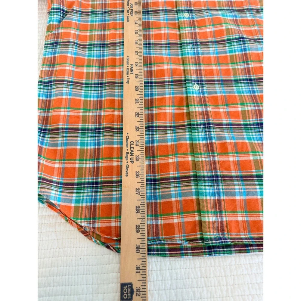 Polo Ralph Lauren Mens Orange Teal Plaid Button Down Shirt L‎ Cotton Long Sleeve